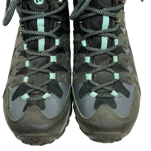 Merrell Adventurine QDry Waterproof Leather Hiking Boots Womens 9 Black & Mint - Picture 3 of 10